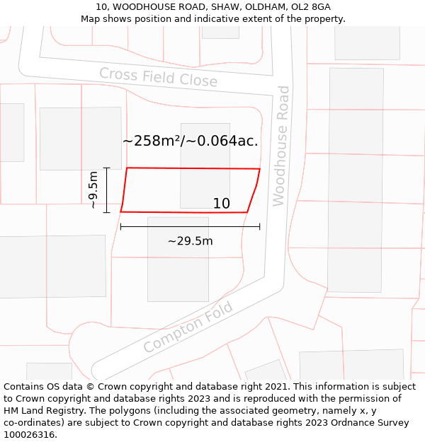 10, WOODHOUSE ROAD, SHAW, OLDHAM, OL2 8GA: Plot and title map