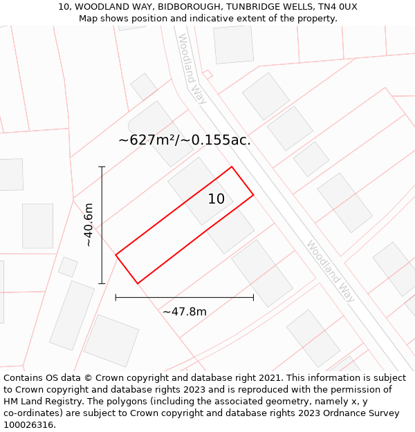 10, WOODLAND WAY, BIDBOROUGH, TUNBRIDGE WELLS, TN4 0UX: Plot and title map