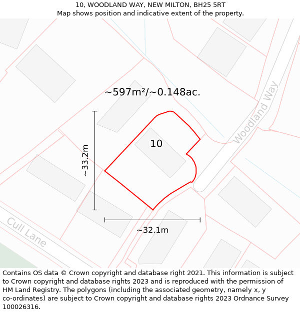 10, WOODLAND WAY, NEW MILTON, BH25 5RT: Plot and title map