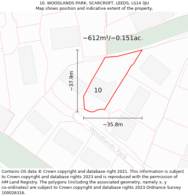 10, WOODLANDS PARK, SCARCROFT, LEEDS, LS14 3JU: Plot and title map