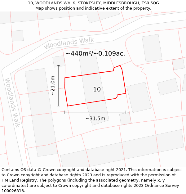 10, WOODLANDS WALK, STOKESLEY, MIDDLESBROUGH, TS9 5QG: Plot and title map