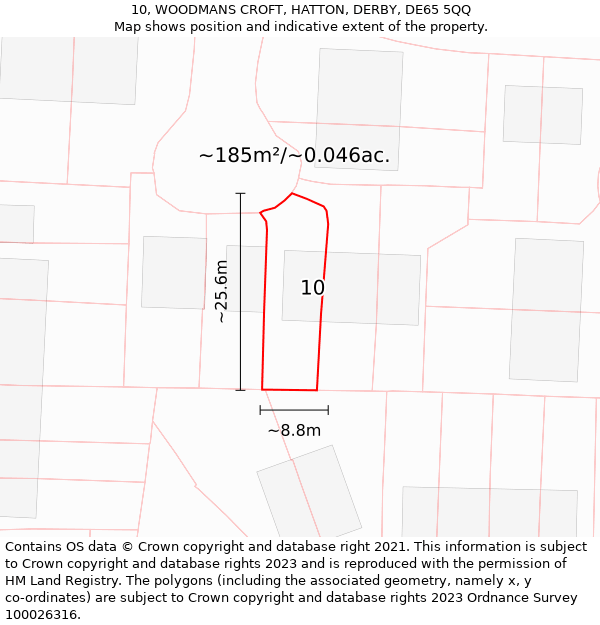 10, WOODMANS CROFT, HATTON, DERBY, DE65 5QQ: Plot and title map