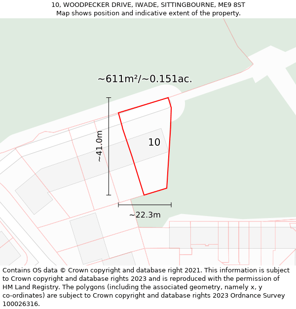 10, WOODPECKER DRIVE, IWADE, SITTINGBOURNE, ME9 8ST: Plot and title map