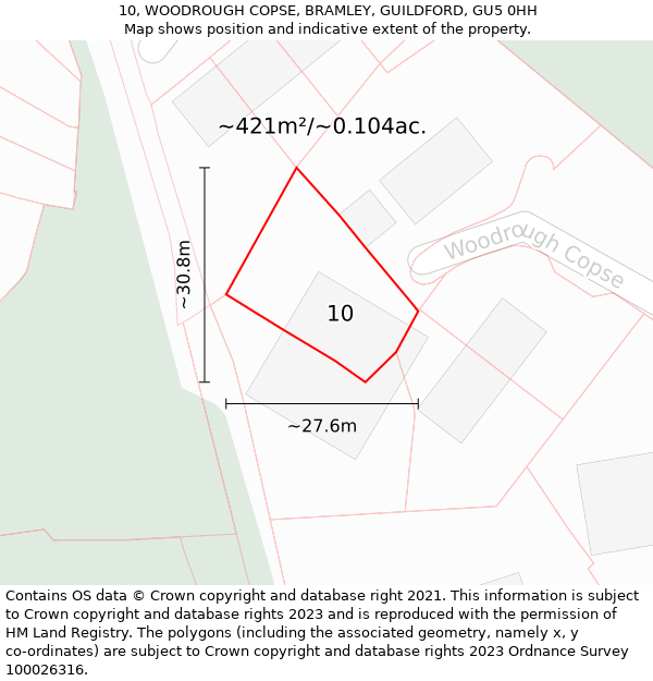 10, WOODROUGH COPSE, BRAMLEY, GUILDFORD, GU5 0HH: Plot and title map