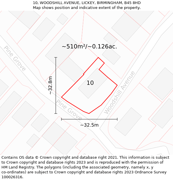 10, WOODSHILL AVENUE, LICKEY, BIRMINGHAM, B45 8HD: Plot and title map