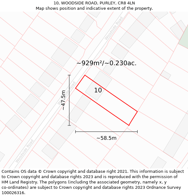 10, WOODSIDE ROAD, PURLEY, CR8 4LN: Plot and title map