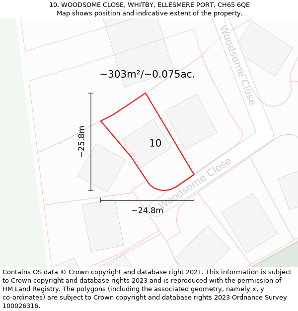 10, WOODSOME CLOSE, WHITBY, ELLESMERE PORT, CH65 6QE: Plot and title map