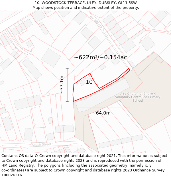 10, WOODSTOCK TERRACE, ULEY, DURSLEY, GL11 5SW: Plot and title map