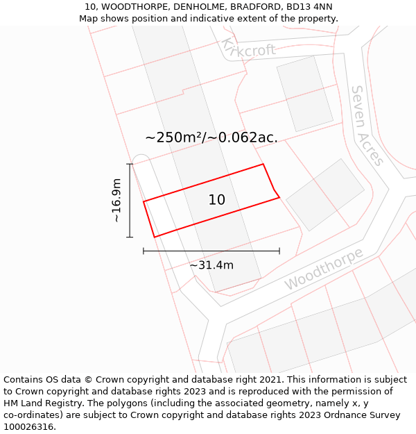 10, WOODTHORPE, DENHOLME, BRADFORD, BD13 4NN: Plot and title map