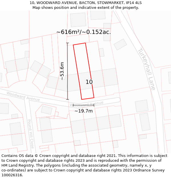 10, WOODWARD AVENUE, BACTON, STOWMARKET, IP14 4LS: Plot and title map