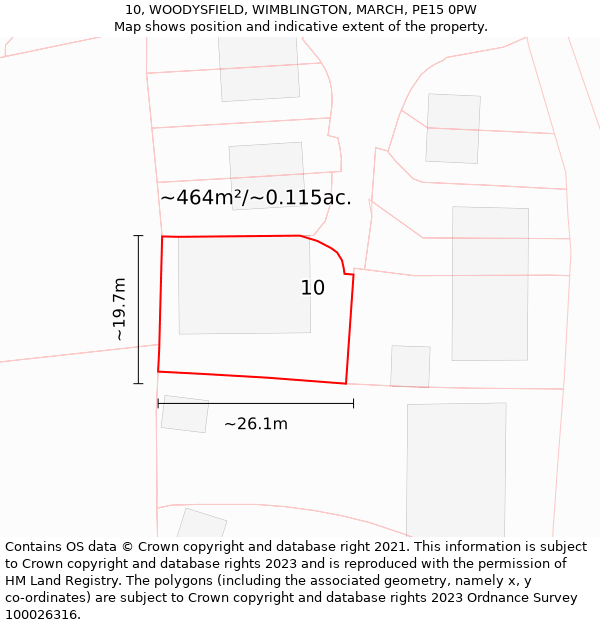 10, WOODYSFIELD, WIMBLINGTON, MARCH, PE15 0PW: Plot and title map