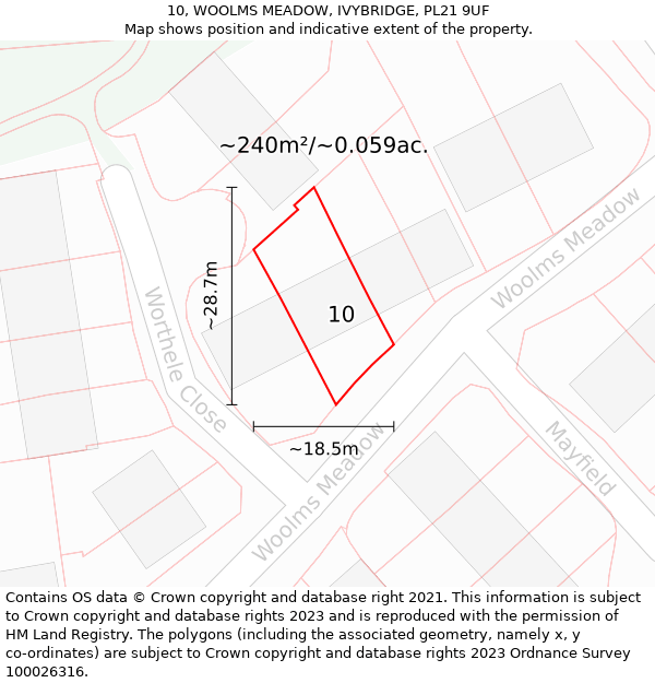 10, WOOLMS MEADOW, IVYBRIDGE, PL21 9UF: Plot and title map