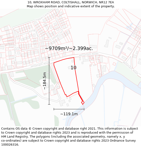 10, WROXHAM ROAD, COLTISHALL, NORWICH, NR12 7EA: Plot and title map