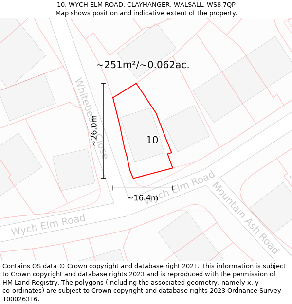 10, WYCH ELM ROAD, CLAYHANGER, WALSALL, WS8 7QP: Plot and title map