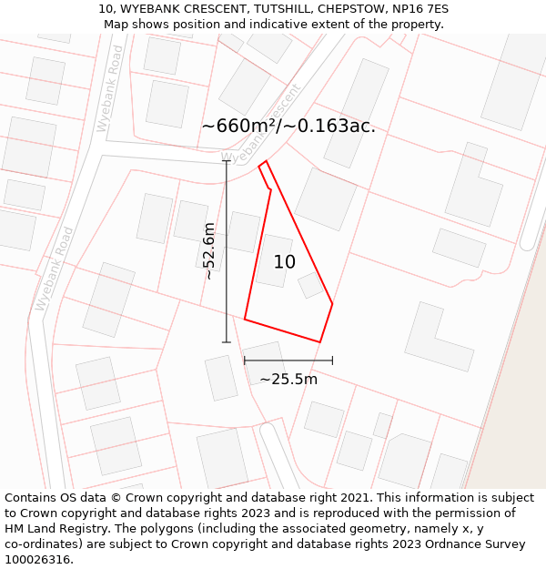 10, WYEBANK CRESCENT, TUTSHILL, CHEPSTOW, NP16 7ES: Plot and title map