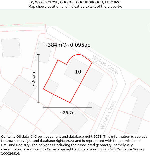 10, WYKES CLOSE, QUORN, LOUGHBOROUGH, LE12 8WT: Plot and title map