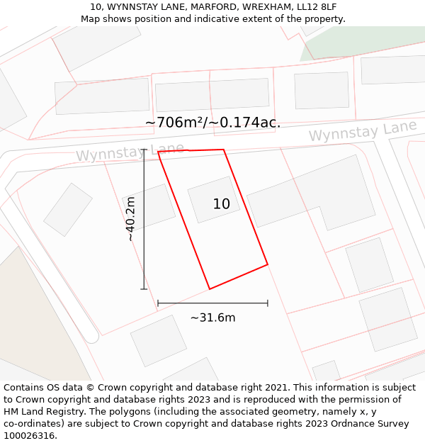 10, WYNNSTAY LANE, MARFORD, WREXHAM, LL12 8LF: Plot and title map