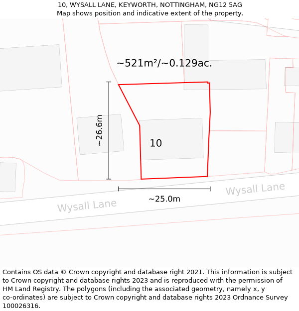 10, WYSALL LANE, KEYWORTH, NOTTINGHAM, NG12 5AG: Plot and title map