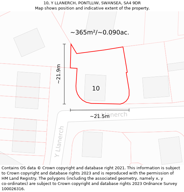 10, Y LLANERCH, PONTLLIW, SWANSEA, SA4 9DR: Plot and title map