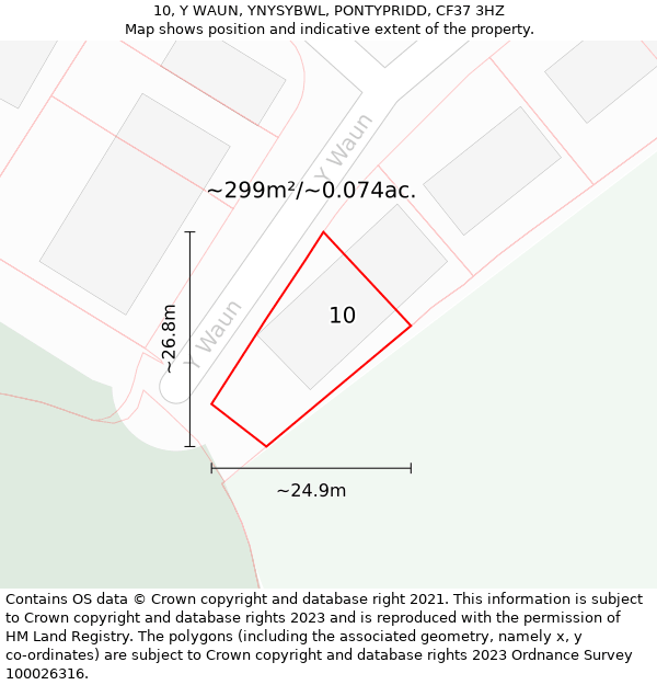 10, Y WAUN, YNYSYBWL, PONTYPRIDD, CF37 3HZ: Plot and title map