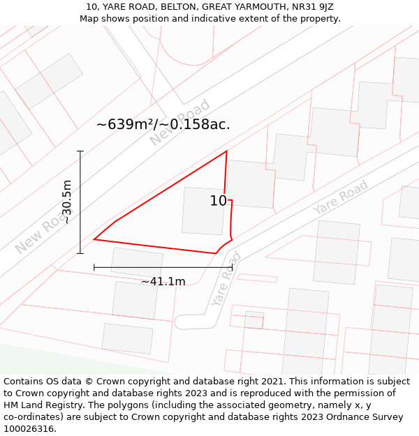 10, YARE ROAD, BELTON, GREAT YARMOUTH, NR31 9JZ: Plot and title map