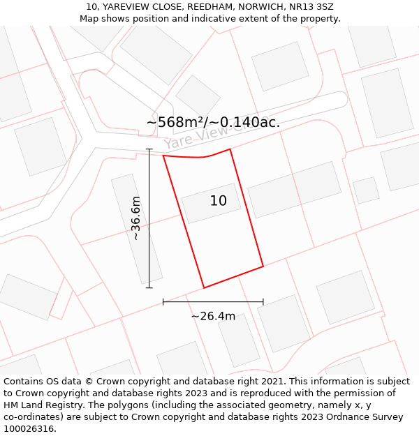 10, YAREVIEW CLOSE, REEDHAM, NORWICH, NR13 3SZ: Plot and title map