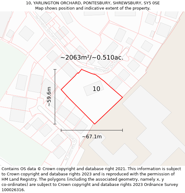 10, YARLINGTON ORCHARD, PONTESBURY, SHREWSBURY, SY5 0SE: Plot and title map