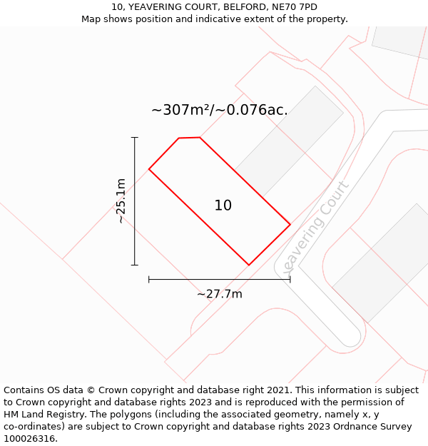 10, YEAVERING COURT, BELFORD, NE70 7PD: Plot and title map