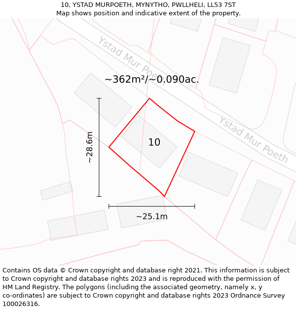 10, YSTAD MURPOETH, MYNYTHO, PWLLHELI, LL53 7ST: Plot and title map