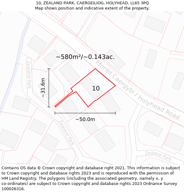 10, ZEALAND PARK, CAERGEILIOG, HOLYHEAD, LL65 3PQ: Plot and title map