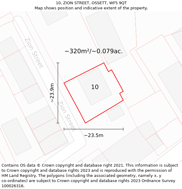 10, ZION STREET, OSSETT, WF5 9QT: Plot and title map