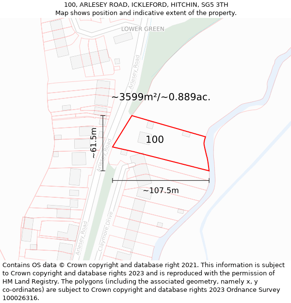 100, ARLESEY ROAD, ICKLEFORD, HITCHIN, SG5 3TH: Plot and title map
