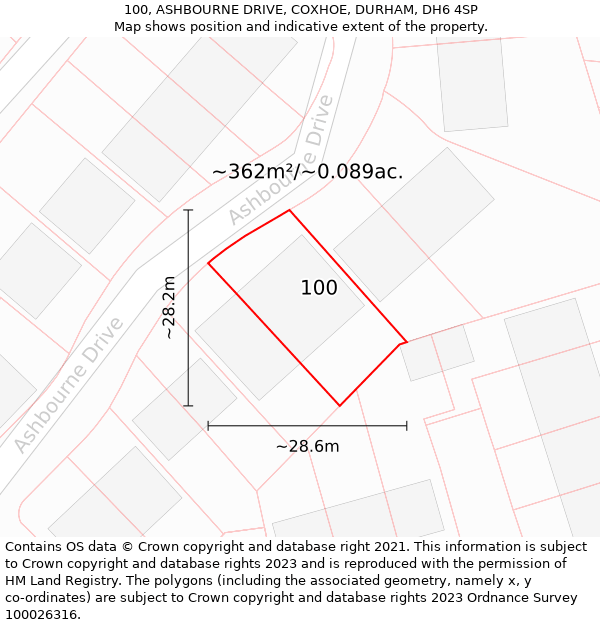 100, ASHBOURNE DRIVE, COXHOE, DURHAM, DH6 4SP: Plot and title map