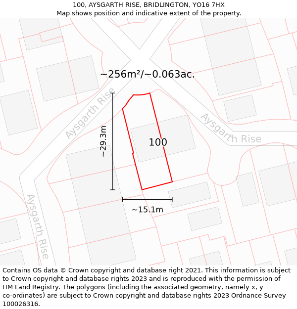 100, AYSGARTH RISE, BRIDLINGTON, YO16 7HX: Plot and title map