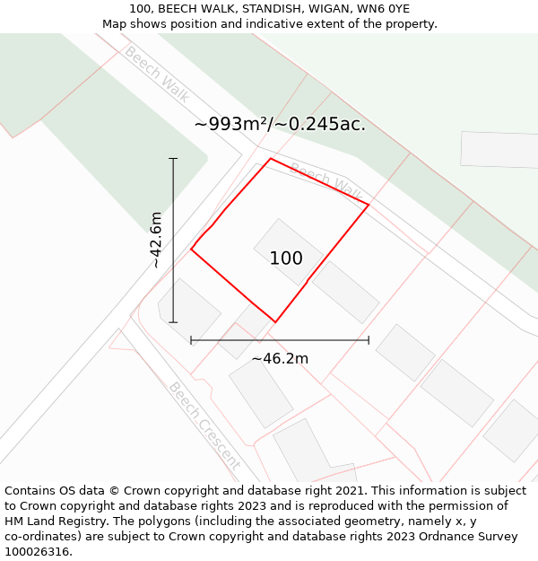 100, BEECH WALK, STANDISH, WIGAN, WN6 0YE: Plot and title map