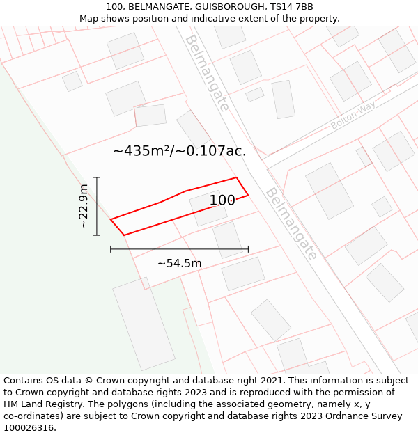 100, BELMANGATE, GUISBOROUGH, TS14 7BB: Plot and title map