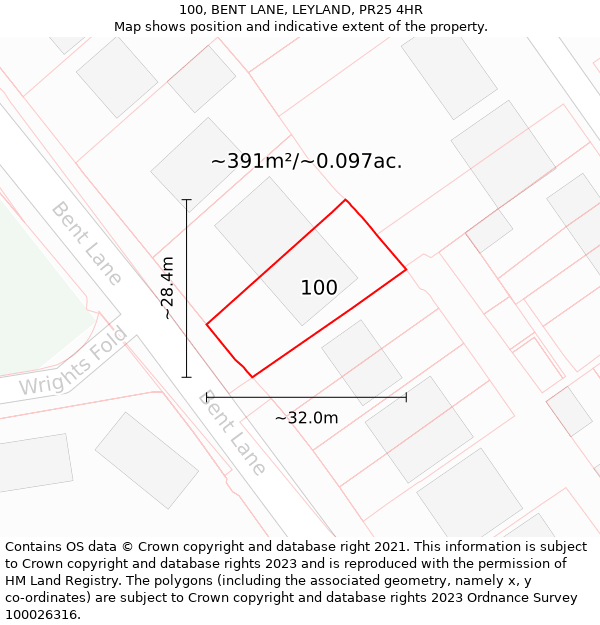 100, BENT LANE, LEYLAND, PR25 4HR: Plot and title map