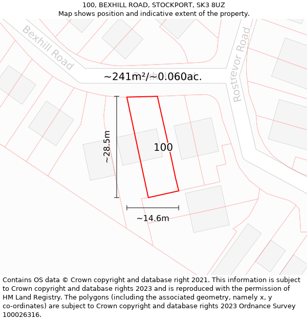 100, BEXHILL ROAD, STOCKPORT, SK3 8UZ: Plot and title map