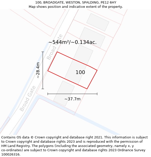 100, BROADGATE, WESTON, SPALDING, PE12 6HY: Plot and title map