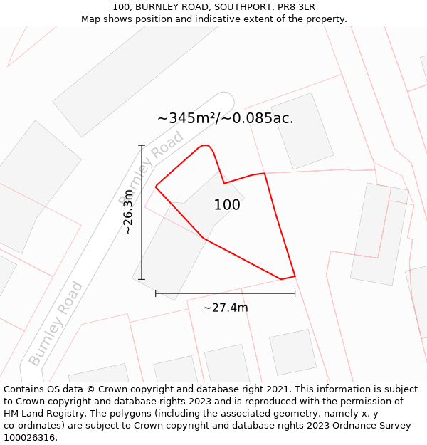 100, BURNLEY ROAD, SOUTHPORT, PR8 3LR: Plot and title map