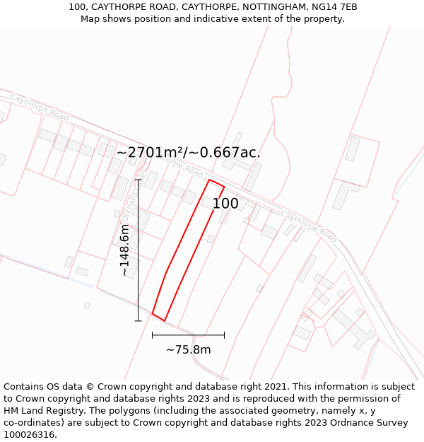 100, CAYTHORPE ROAD, CAYTHORPE, NOTTINGHAM, NG14 7EB: Plot and title map