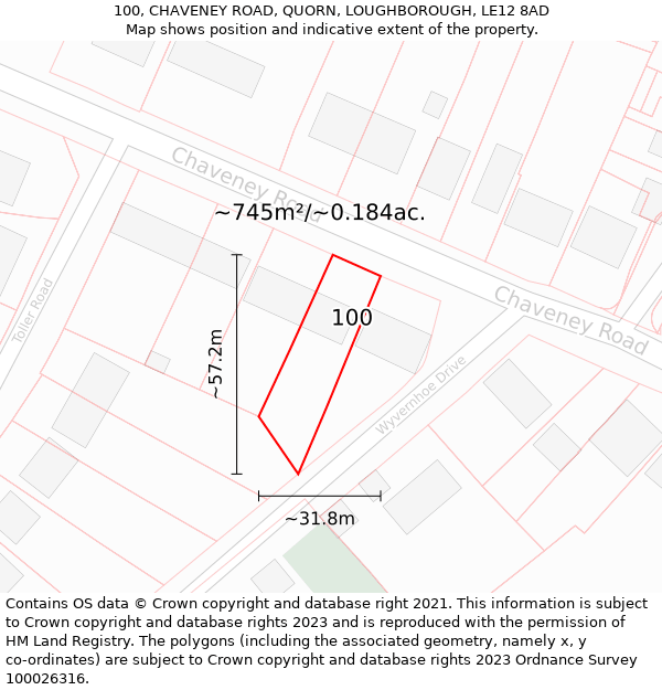 100, CHAVENEY ROAD, QUORN, LOUGHBOROUGH, LE12 8AD: Plot and title map