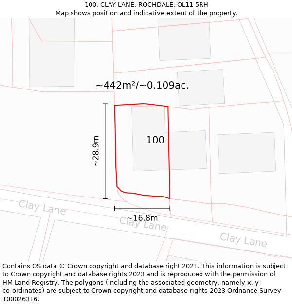 100, CLAY LANE, ROCHDALE, OL11 5RH: Plot and title map