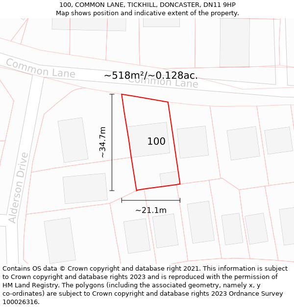 100, COMMON LANE, TICKHILL, DONCASTER, DN11 9HP: Plot and title map