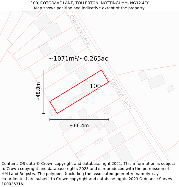100, COTGRAVE LANE, TOLLERTON, NOTTINGHAM, NG12 4FY: Plot and title map