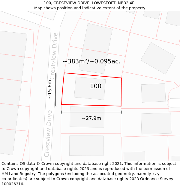 100, CRESTVIEW DRIVE, LOWESTOFT, NR32 4EL: Plot and title map