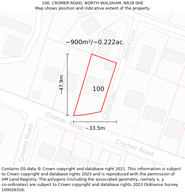 100, CROMER ROAD, NORTH WALSHAM, NR28 0HE: Plot and title map