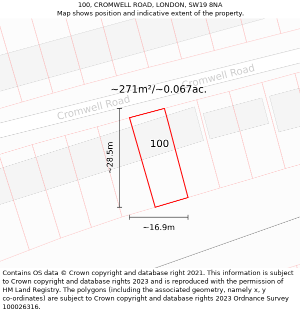 100, CROMWELL ROAD, LONDON, SW19 8NA: Plot and title map