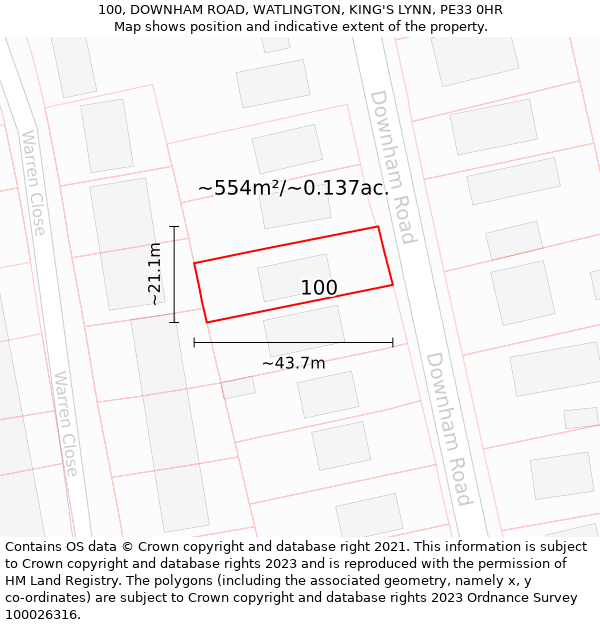 100, DOWNHAM ROAD, WATLINGTON, KING'S LYNN, PE33 0HR: Plot and title map