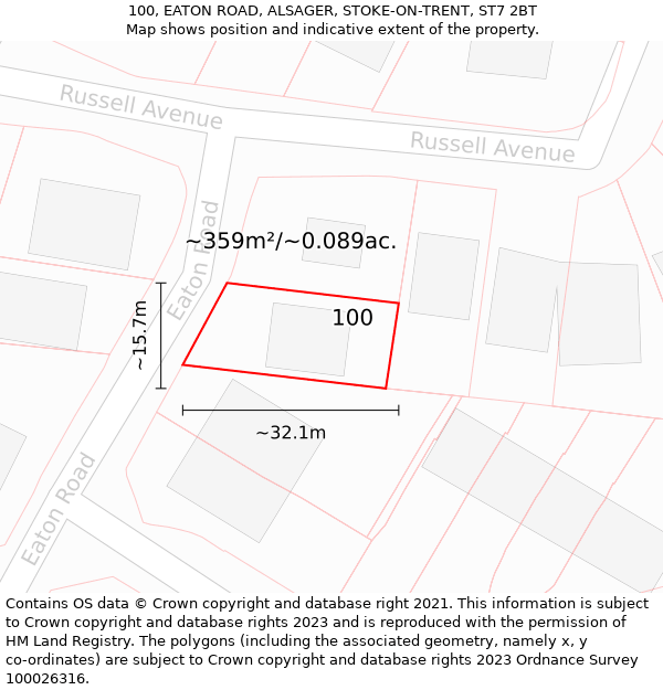 100, EATON ROAD, ALSAGER, STOKE-ON-TRENT, ST7 2BT: Plot and title map